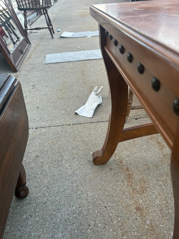 Antique Wood Side Table, Square, Brass Studs, Brown, 25"H x 25"W x 25"L, Indoor gallery