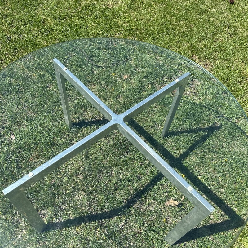 Baughman Style Mid Century Modern Polished Aluminum Glass Top Cocktail Table gallery