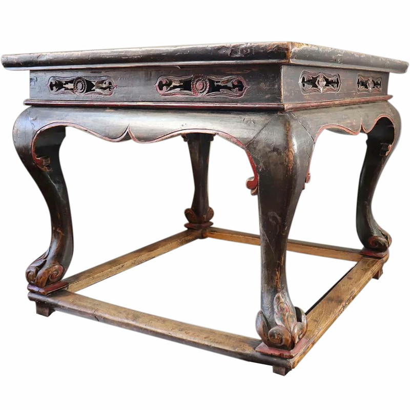 Antique Chinese Qing Red & Black Lacquered Elm Square Center Table 18th century