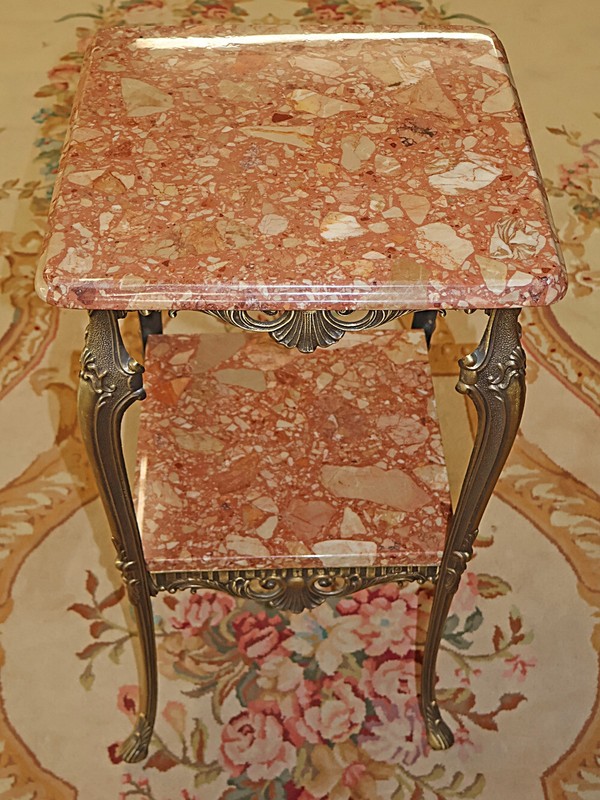 ​​Italian Square Bronze And Marble Two Tier End Table Pedestal Table gallery