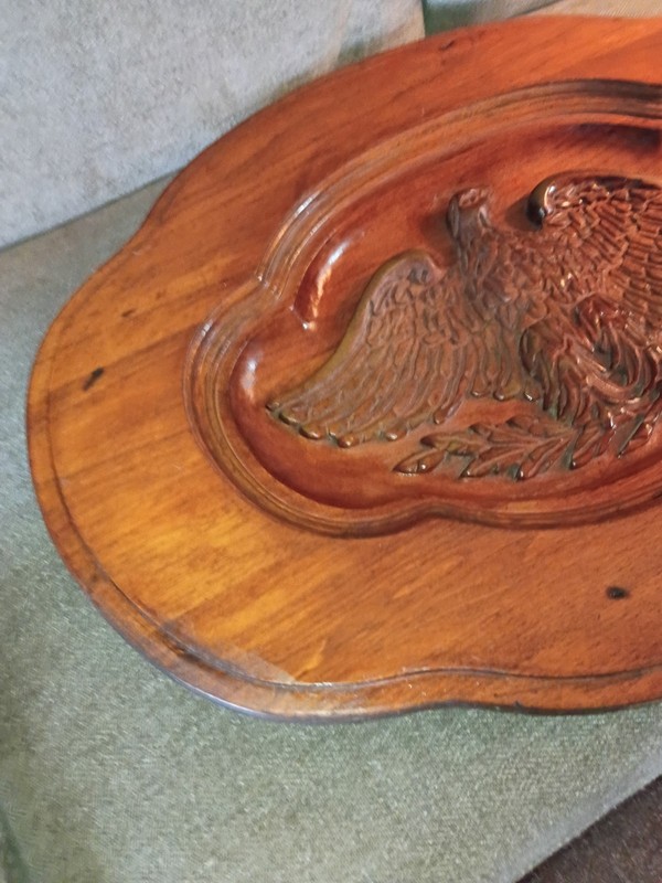 Hand Carved American Eagle End Coffee Table (Top Only) 1930s Walnut 31 3/4 Long gallery