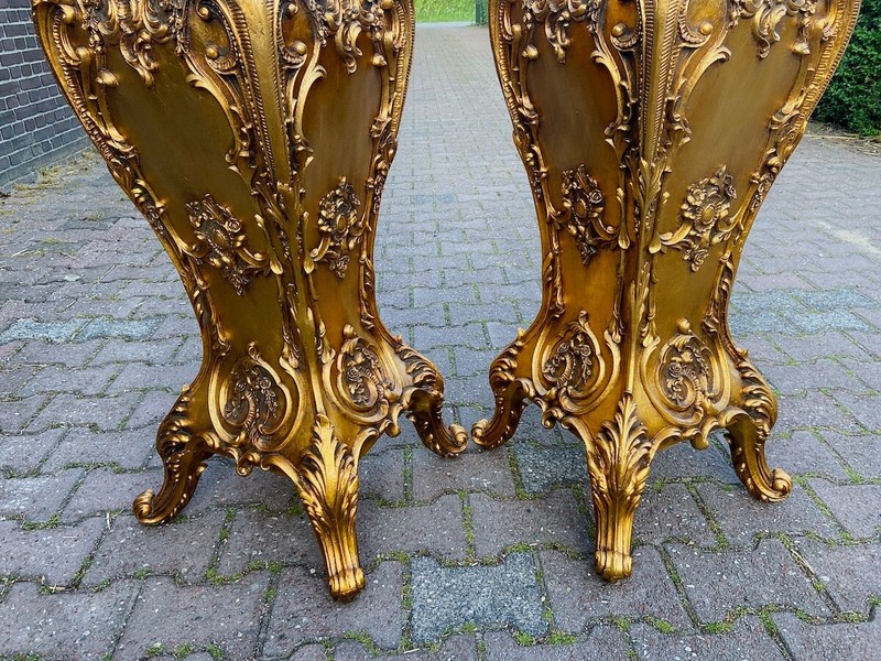 Pedestals Pair XL 43" Italian Baroque Gold Finish Marble Effect Ornate Stands gallery