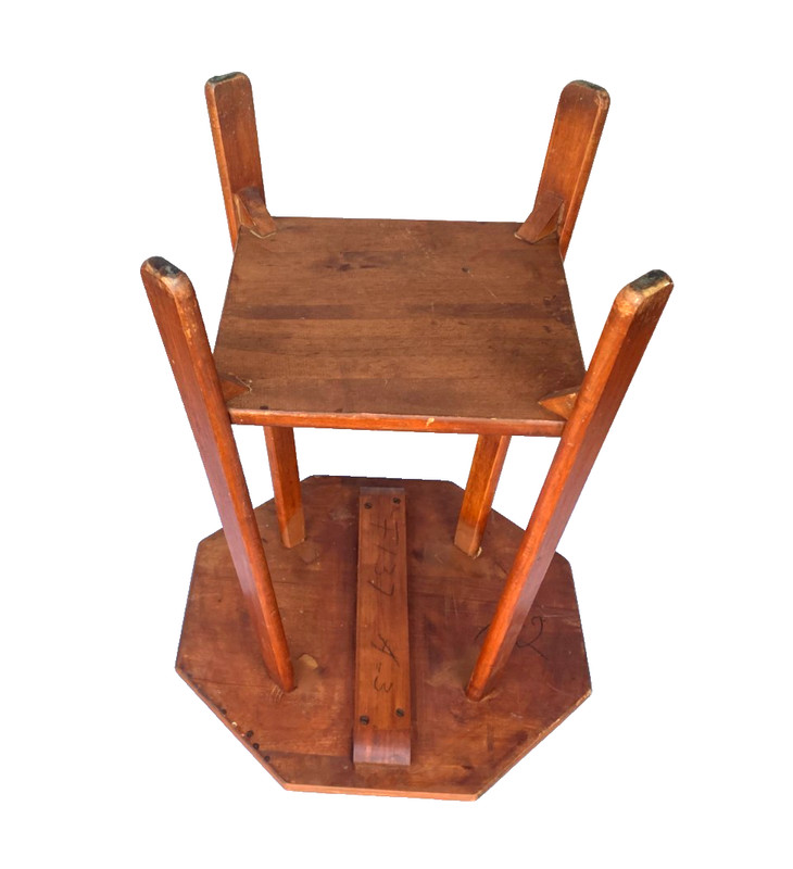 Antique Handmade Maple Finish Wood Octagonal Side Table with Shelf Vintage gallery