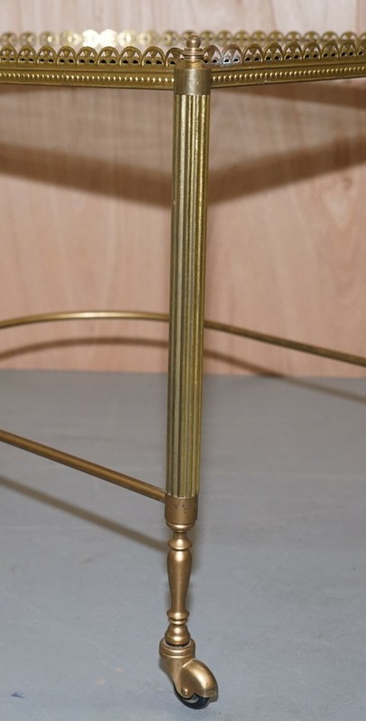 NEST OF THREE BRASS & GLASS TROLLEY TABLES BY MAISON BAGUES FRANCE MID CENTURY gallery