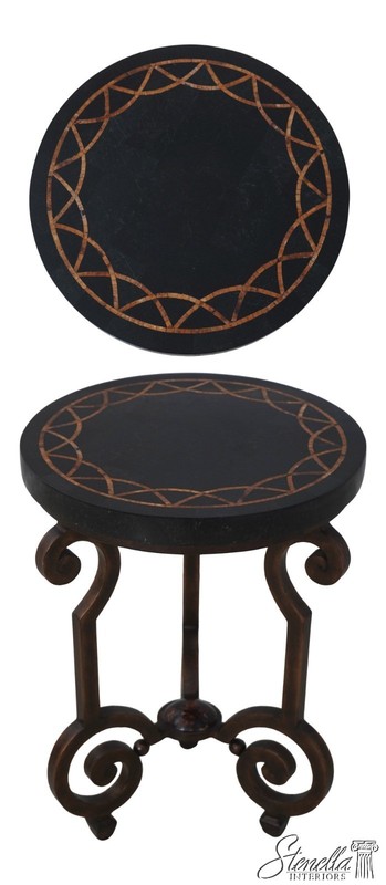 F72759: Tessellated Marble Stone Top Iron Base Side Table