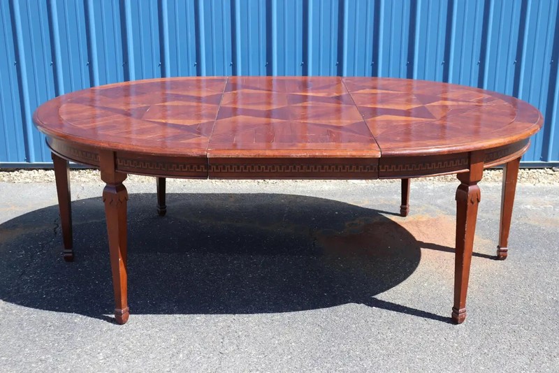 Fine Quality Italian Provincial Paquetry Walnut Dining Table W Leaf gallery