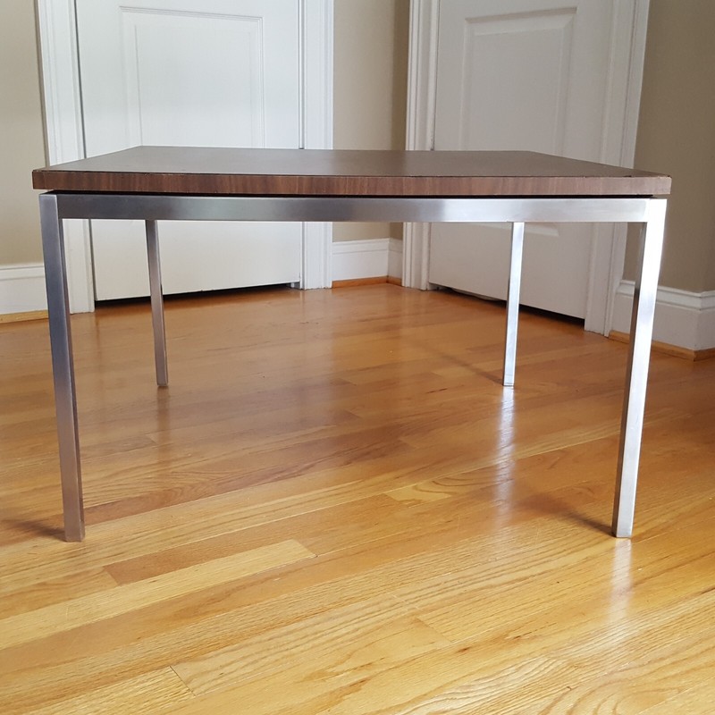 Vintage MCM Florence Knoll Square Table Silver/Brown 1950s/60s Elegant & Sleek! gallery