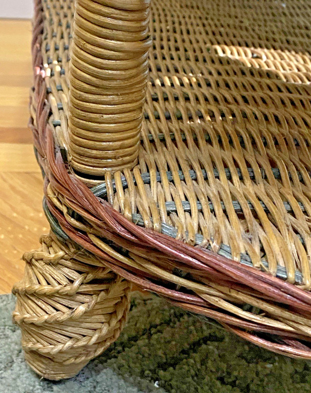 Vintage MCM Oval Wicker Rattan 2-Tier Coffee Table Bamboo Coastal Rare Design gallery