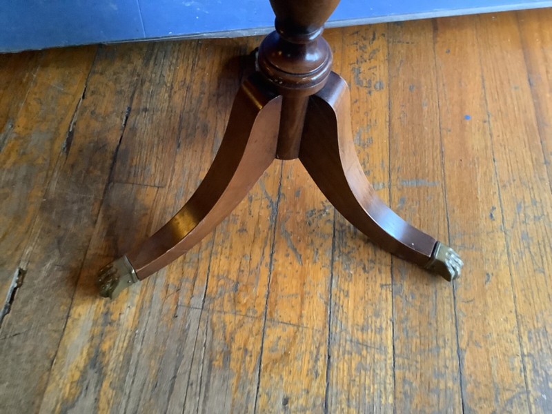 Wood Imperial USA Tripod Side end Plantstand table antique leather top vintage gallery