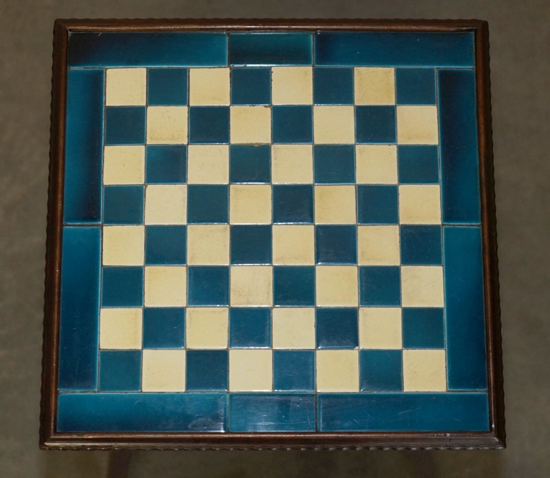 ANTIQUE VICTORIAN AESTHETIC MOVEMENT STYLE TILED TOP CHESSBOARD CHESS TABLE gallery