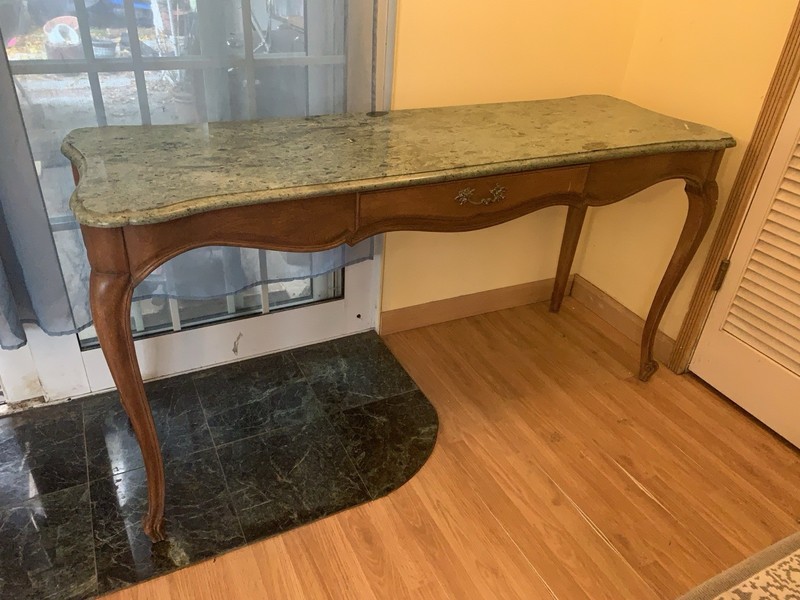 VINTAGE 30'S MARBLE WOOD DESK CONSOLE TABLE FRENCH REPRO CASSARD CHATEAU gallery