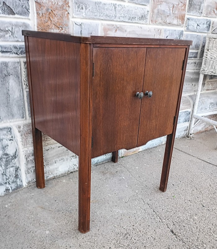 Vintage Mid Century Wood Record Cabinet Stand Table, 12" Slots