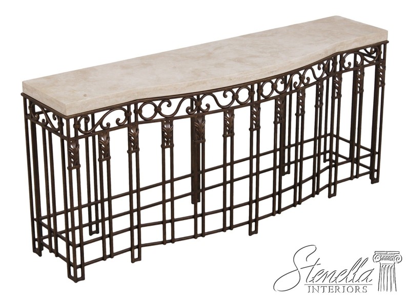 73177: French Style Iron & Steel Base Stone Top Console Table