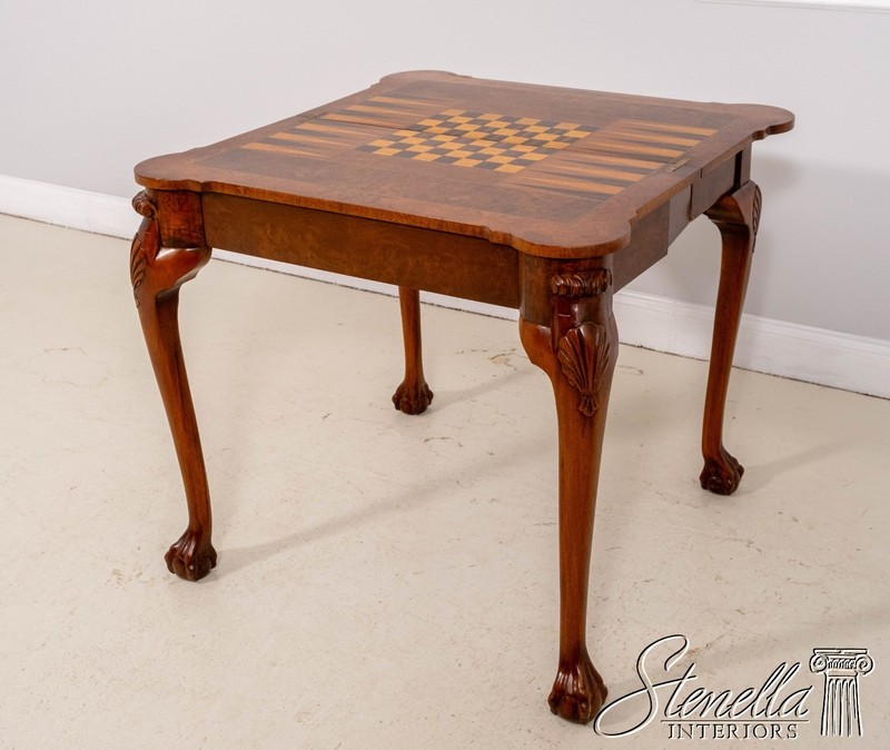 L70594: Chippendale Style Burl Walnut Flip Top Inlaid Game Table gallery
