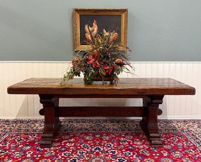 Antique French Dining Farmhouse Refectory Monastery Table Trestle Base Mid 19thC
