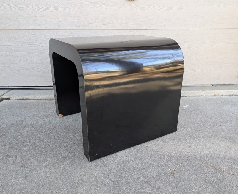 Vintage 1980s Postmodern Black Lacquer Waterfall End Table Glam Art Deco gallery