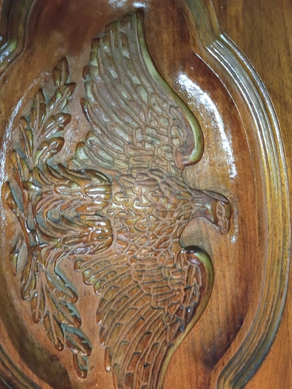 Hand Carved American Eagle End Coffee Table (Top Only) 1930s Walnut 31 3/4 Long gallery