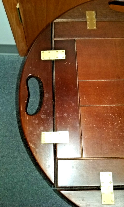 vtg Wood Serving Side Table w Folding Edges, Lift Off Top, Brass Hinges & Legs gallery