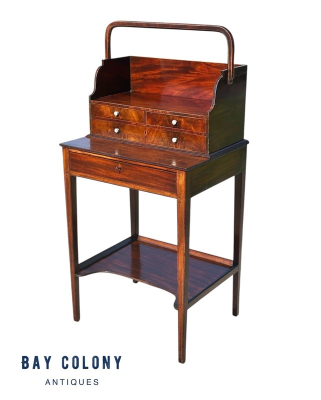 Antique George III Mahogany Inlaid Side Table with Portable Sewing Work Section gallery