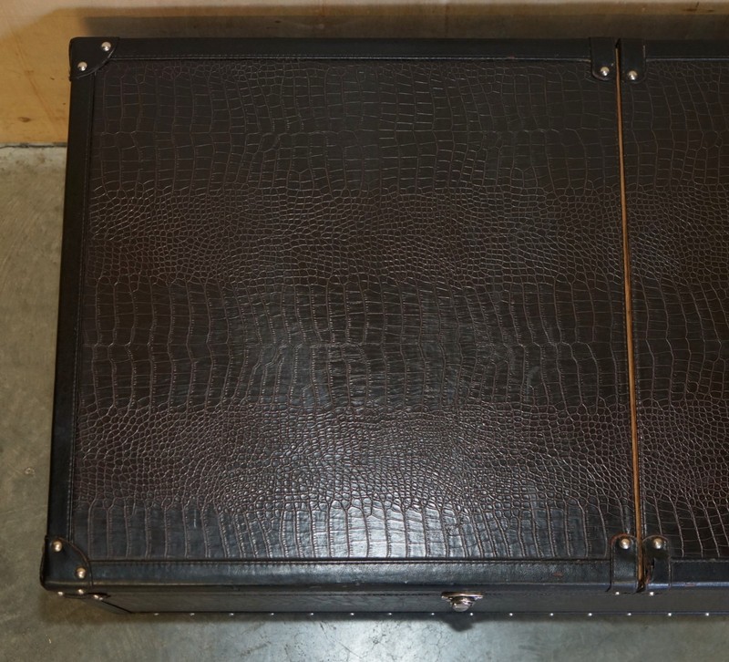 LEATHER CROCODILE ALLIGATOR EMBOSSED ASH WOOD INTERNAL STORAGE COFFEE TABLE gallery