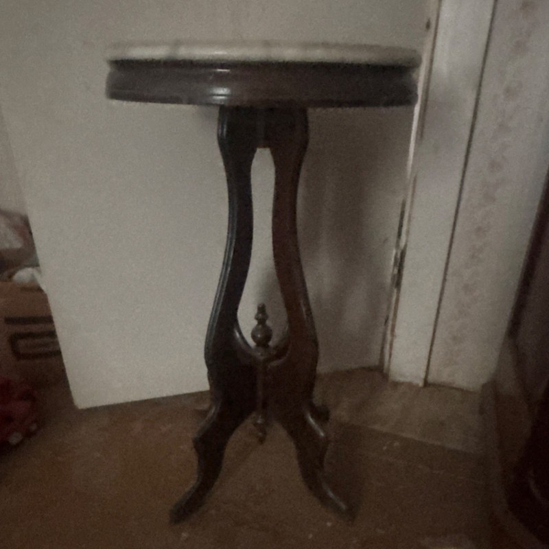Victorian Round Marble Top Accent Table Wood Carvings Original Antique