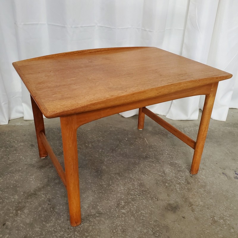 Vintage DUX Scandi-Modern “Frisco” Rolled Lip Teak Accent Table by Folke Ohlsson