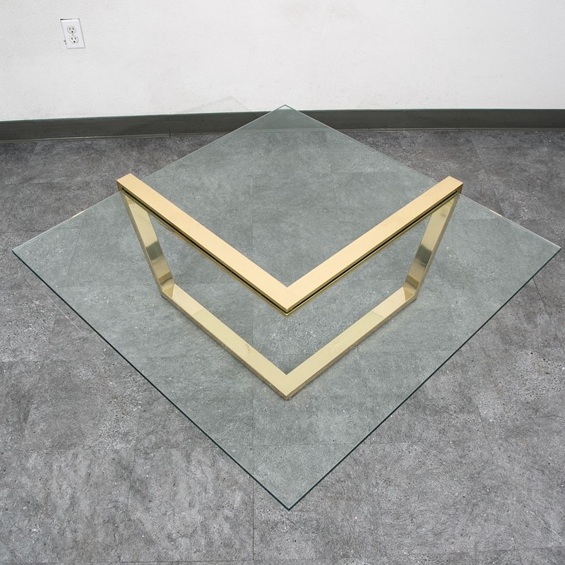 Mid Century Modern Coffee Table Square Large Brass Gold Glass 80s Vintage Mcm gallery