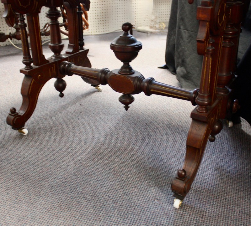 Antique Marble Top Louis XVI Double Sided Parlor Table. Carvings, Finials. 1865 gallery