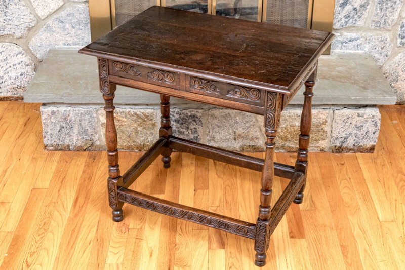 Antique Carved Oak Irish Single Drawer Work Table
