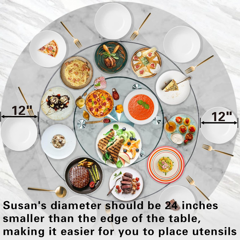 28" Glass Lazy Susan Turntable with Wheels - Smooth 360° Serving Tray gallery