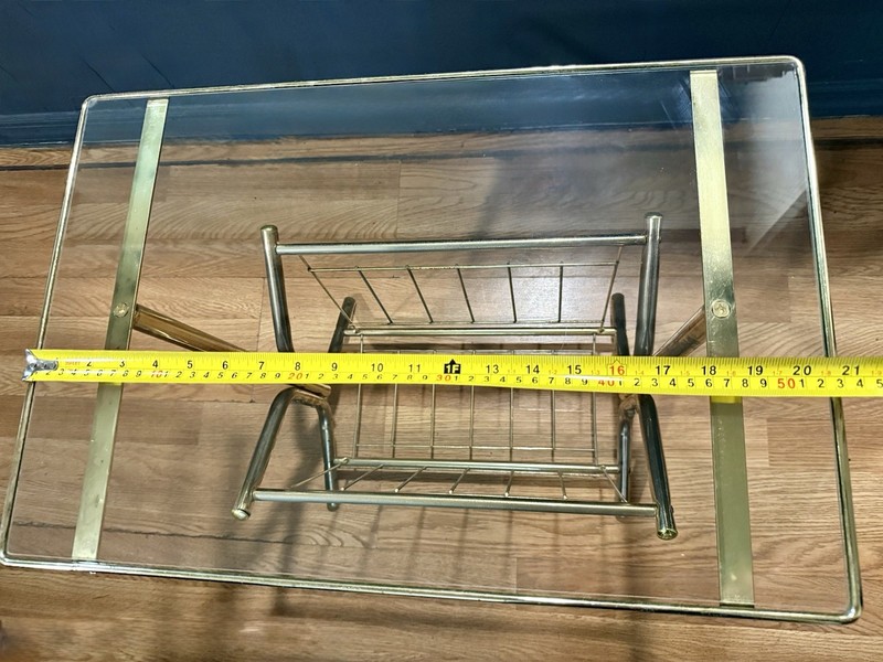 Vintage Brass & Glass Magazine Rack Side End Table Mid Century Modern 22” x 24” gallery