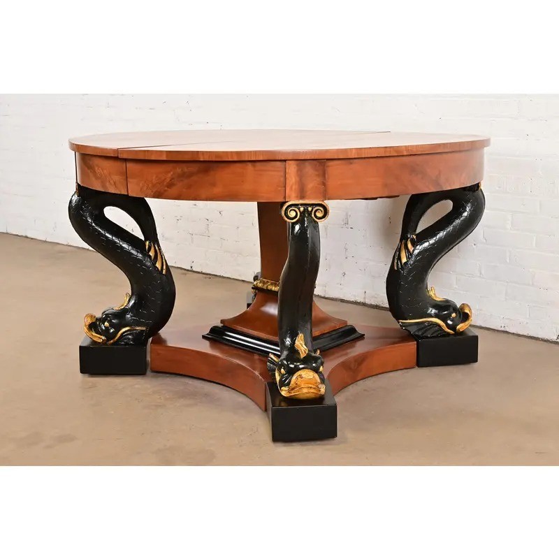 Antique Italian Regency Cherry and Burl Wood Extension Dining Table, Circa 1890s gallery