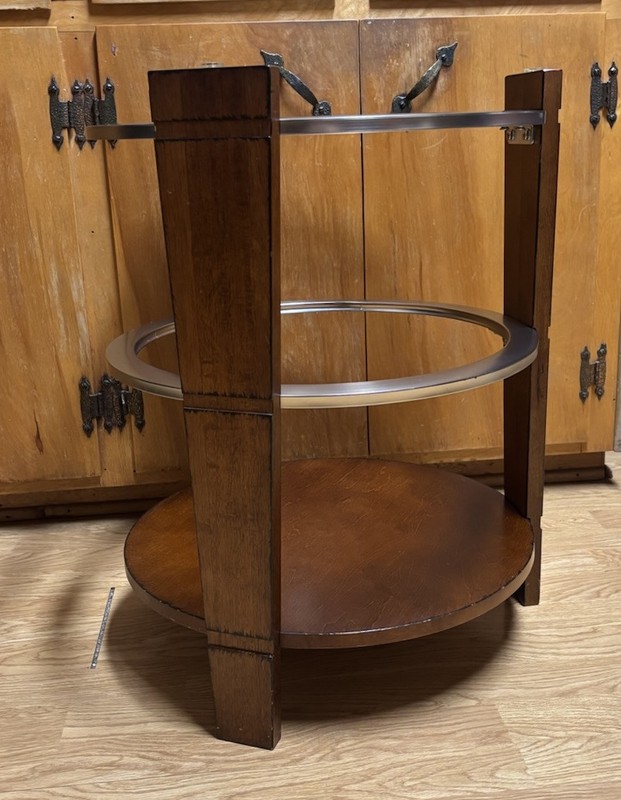 Vintage Wood & Metal MCM 2 Tier Round Stand Table Retro Taiwan 24.5”H
