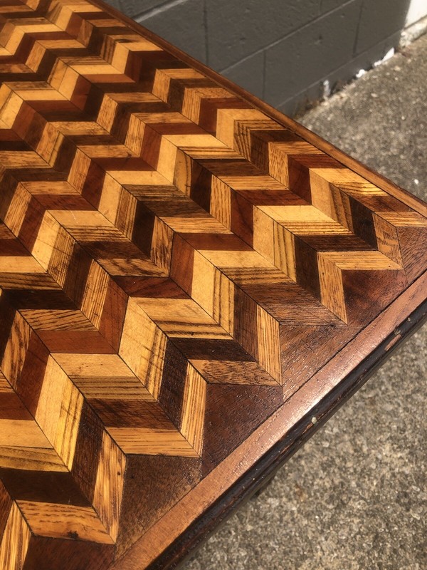 Antique Sofa Table Kitchen Island Marquetry Walnut Wood Inlaid Folk Art Top gallery