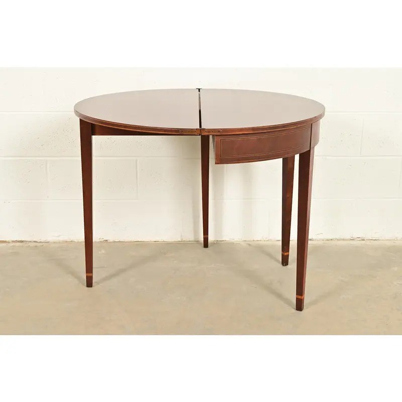 Baker Furniture Federal Inlaid Mahogany Flip-Top Demilune Console Table gallery