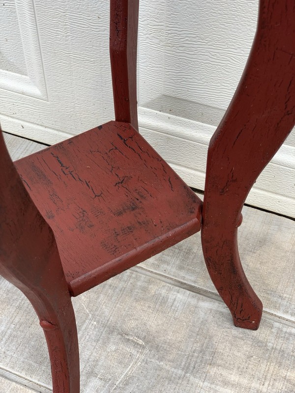 Vintage Red Distressed Crackle Paint Accent Side Table w/Curved Legs Plant Stand gallery
