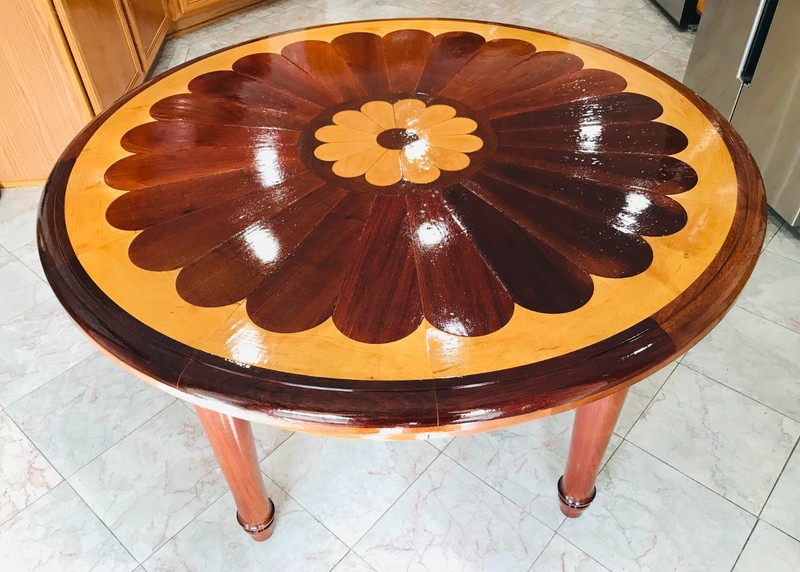 Round table is made in the Neo-Gothic style a 19th century 48" D x 29" H gallery