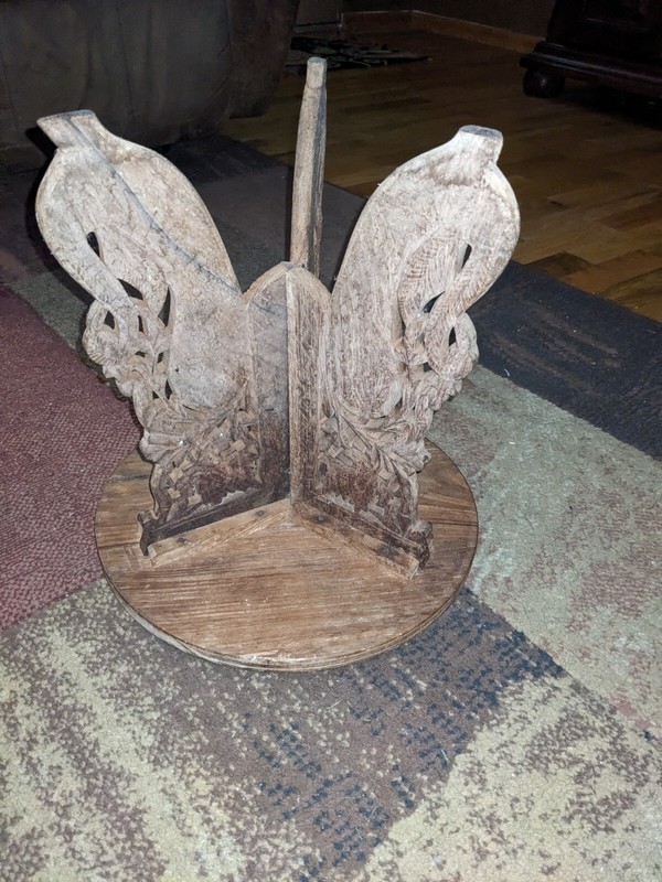VTG Hand Carved Sheesham Wood Inlay Plant Stand 12" x 12" India Folding gallery