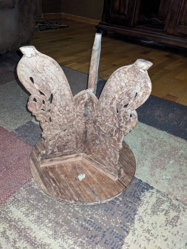 VTG Hand Carved Sheesham Wood Inlay Plant Stand 12" x 12" India Folding gallery