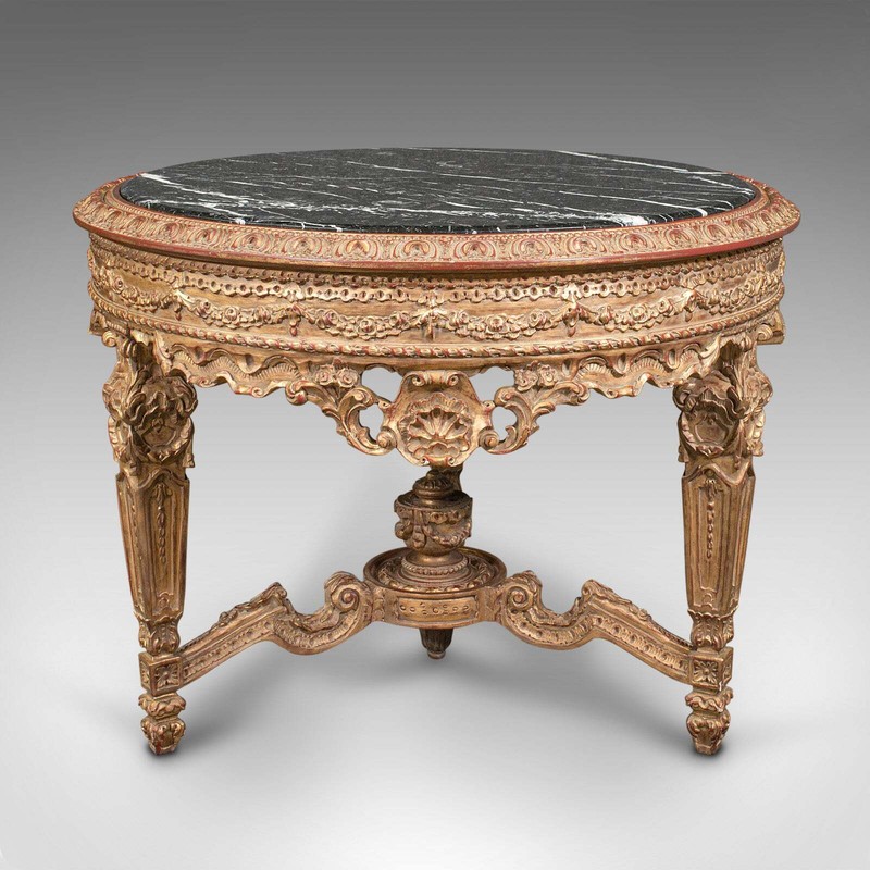 Large Vintage Circular Table, Continental, Marble, Centrepiece, Rococo Revival gallery