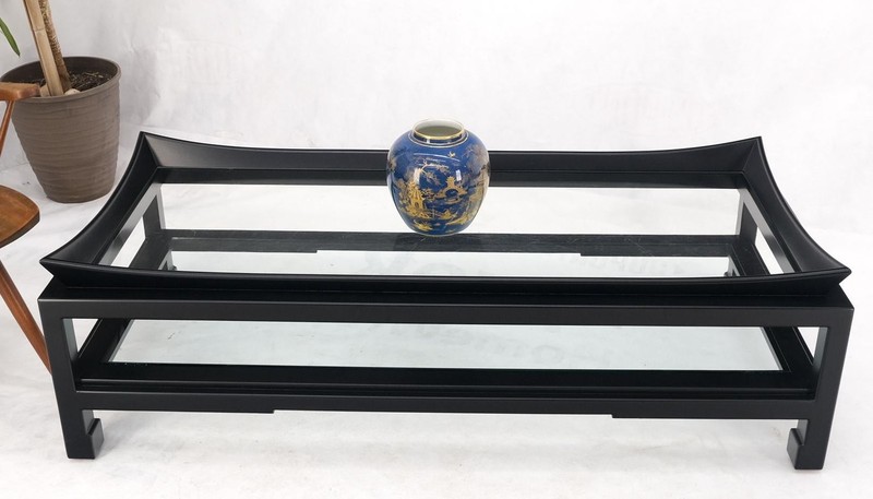 James Mont Rectangle Black Lacquer Glass Top Deco Mid Century Coffee Table gallery