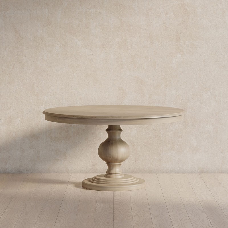 Maven Lane Zola Traditional Round Wooden Dining Table in Antiqued White Finish gallery