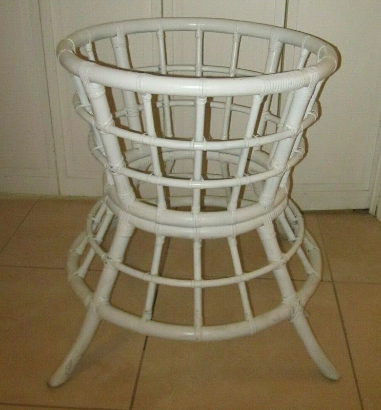 Vintage Bamboo Rattan Dining Round Table Base White Color shipping is extra