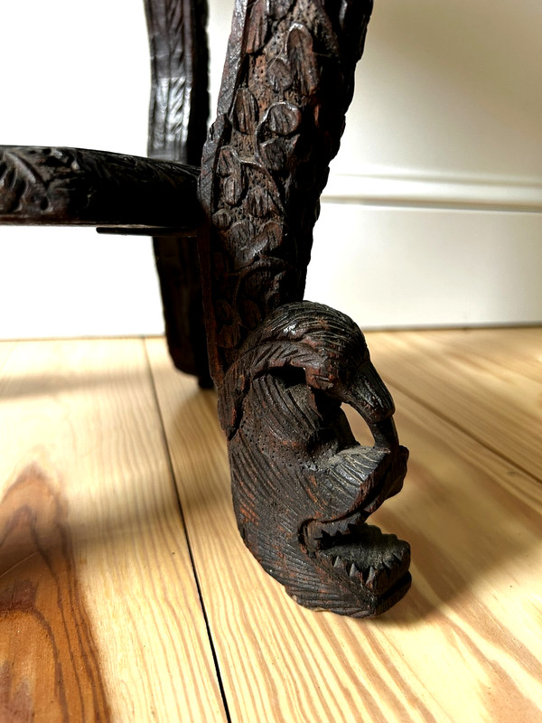 Anglo-Indian 19c Burmese Colonial Hand-Carved Hardwood Side Table 22''Hx18.5''W gallery