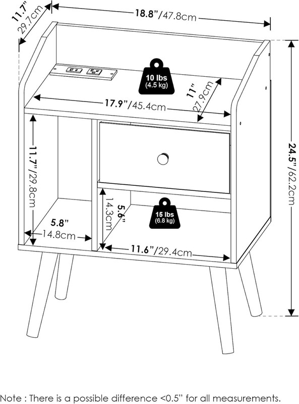 Claude Mid-Century End Table with Charging Station – White, Space-Saving Design gallery