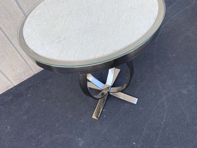 65722 Marble Top Modern Chrome and Marble Lamp Table Stand gallery