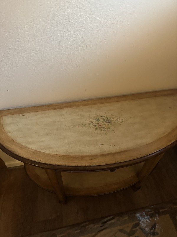 Antique Demilune (Half Moon Large French Country Entrance Table W/ Bottom Shelf gallery