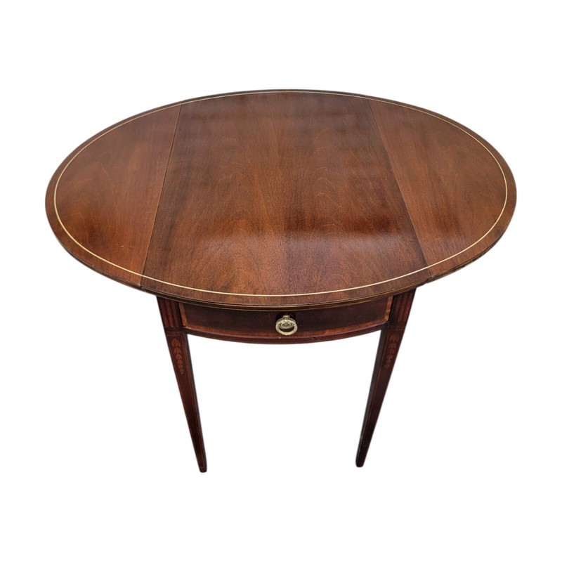 1940s Baker Mahogany Pembroke Table Inlaid Federal Style Drop Leaf USA Made gallery