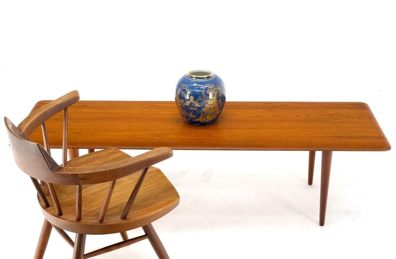 Danish Mid-Century Modern Solid Teak Rectangle Coffee Table Tapered Dowel Legs gallery