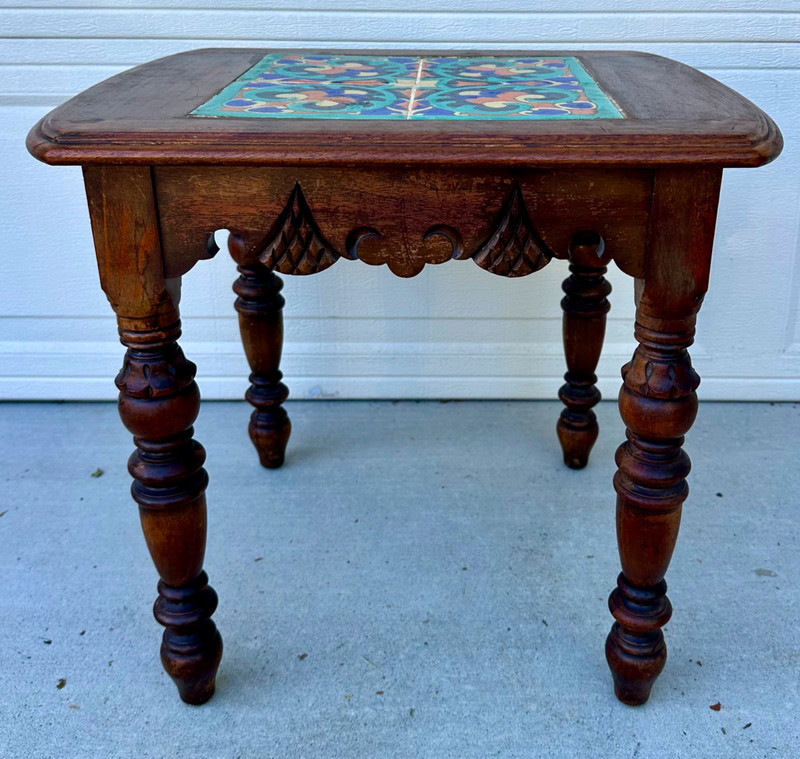 1930s Catalina Tile Inset Side Table, 4 Tile No. 255 — Spanish Revival / Mission